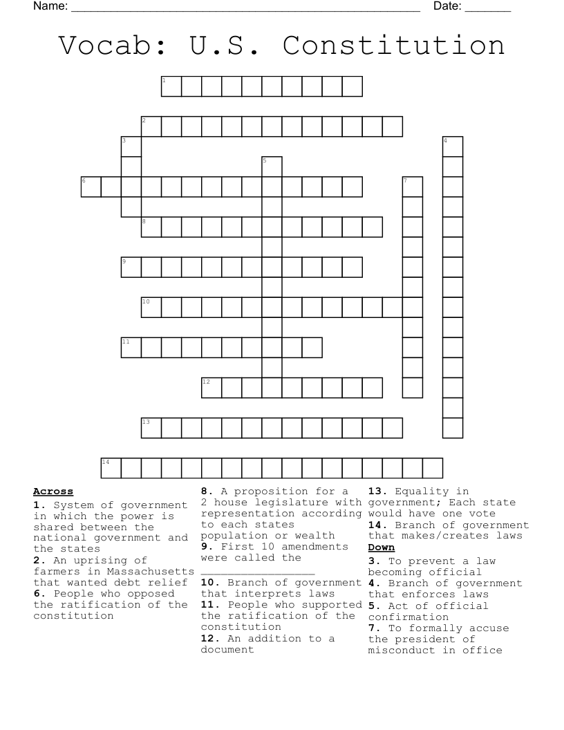 Vocab U S Constitution Crossword WordMint Vocab U S Constitution Crossword WordMint