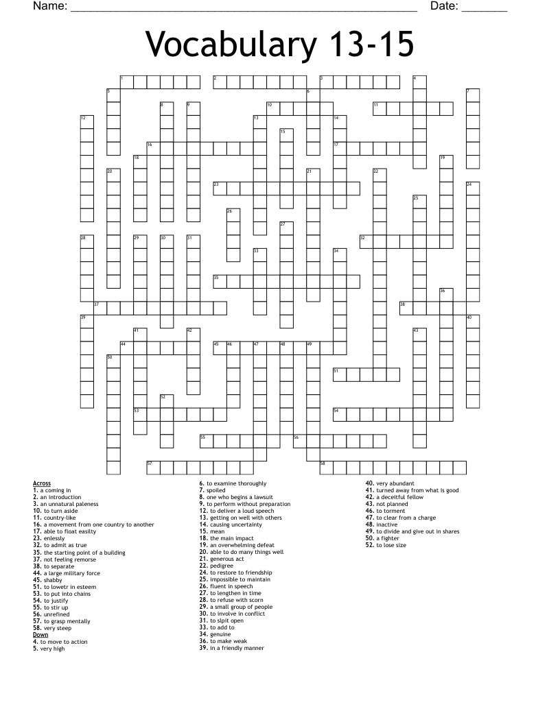 Vocabulary 13 15 Crossword WordMint