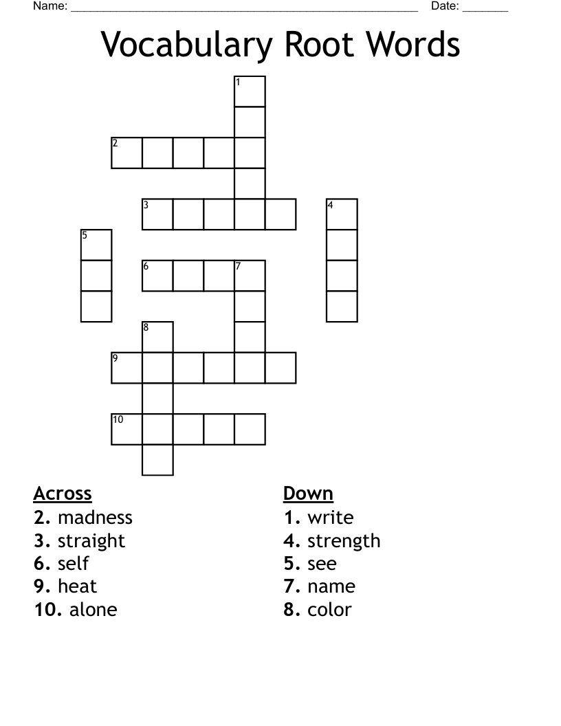 Vocabulary Root Words Crossword WordMint