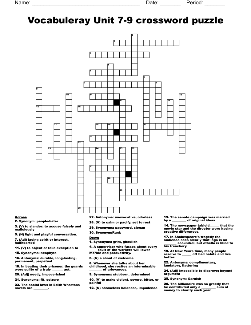 Vocabuleray Unit 7 9 Crossword Puzzle WordMint Vocabuleray Unit 7 9 Crossword Puzzle WordMint