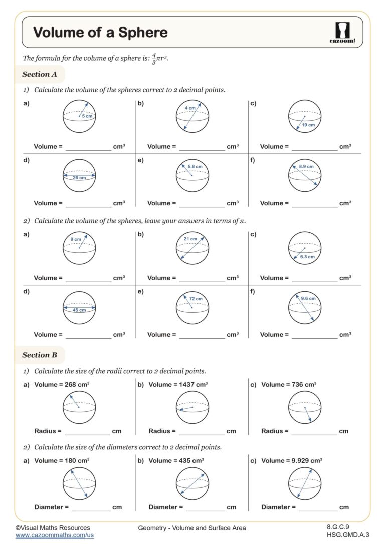 Volume Of A Sphere Worksheet Fun And Engaging 8th Grade Math I