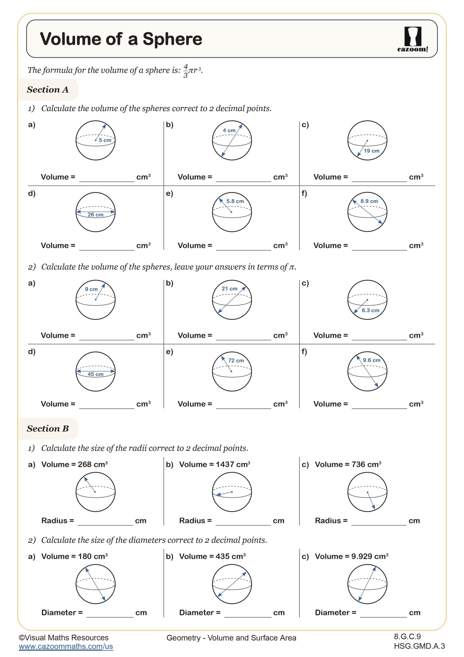 Volume Of A Sphere Worksheet Fun And Engaging 8th Grade Math I 