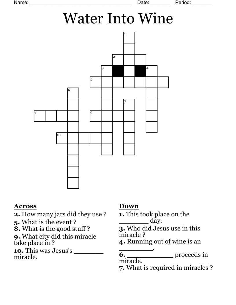 Water Into Wine Crossword WordMint Water Into Wine Crossword WordMint