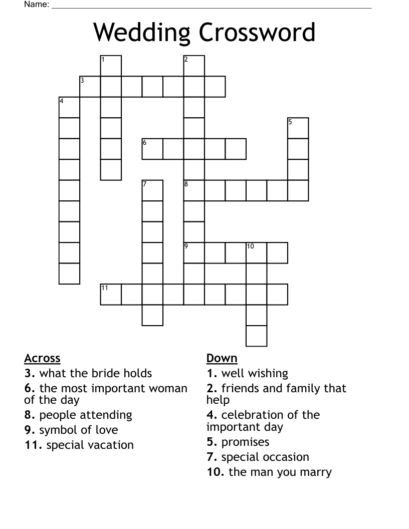 Wedding Crossword WordMint