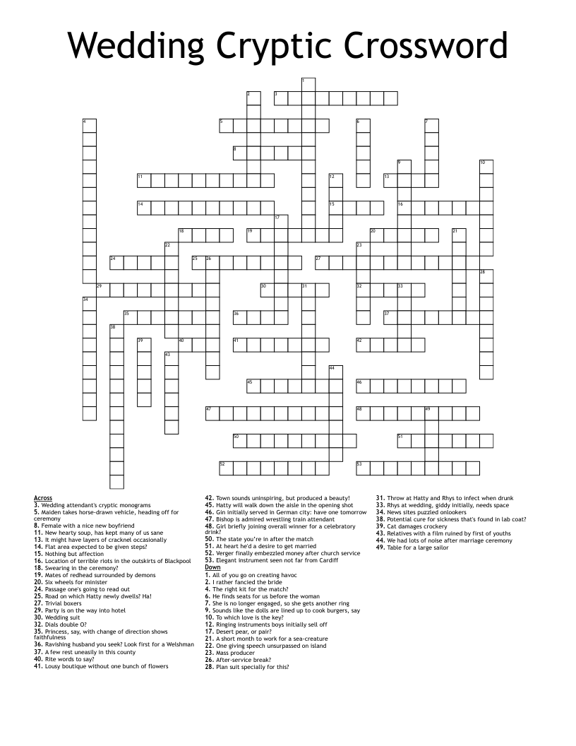 Wedding Cryptic Crossword WordMint
