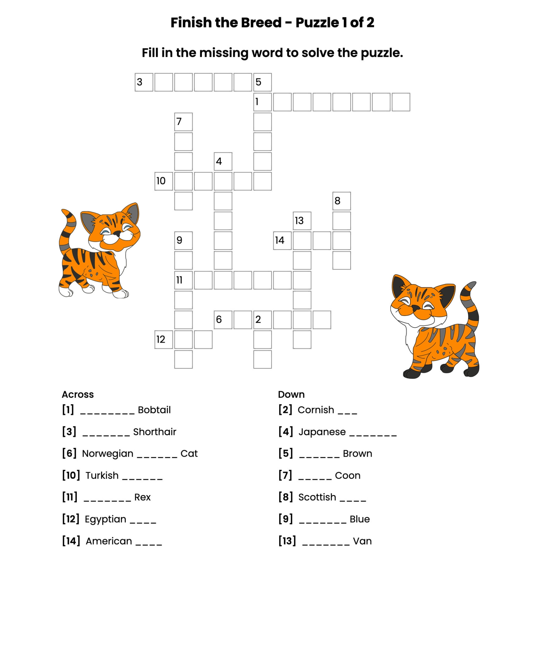 Cat Crossword Puzzle Printable Cat Crossword Puzzle Printable
