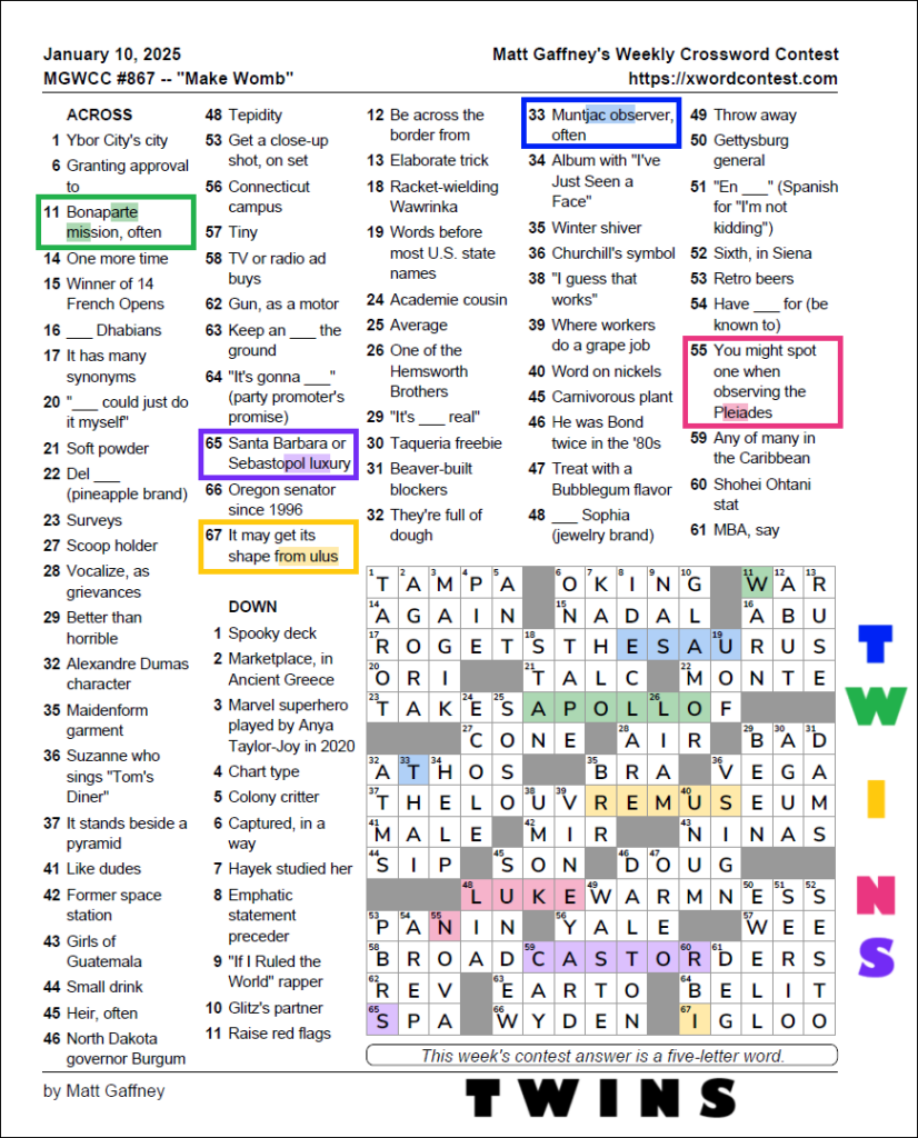 Weekly Crossword Contest Matt Gaffney s Weekly Crossword Contest 