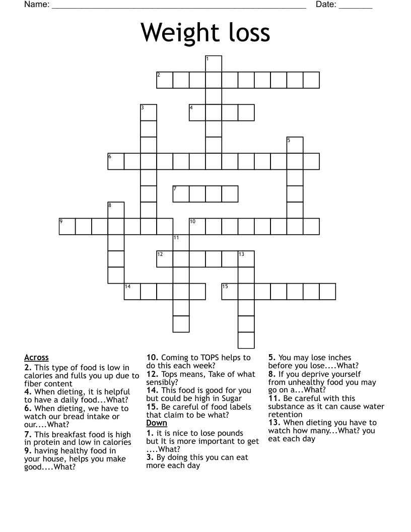 Weight Loss Crossword WordMint