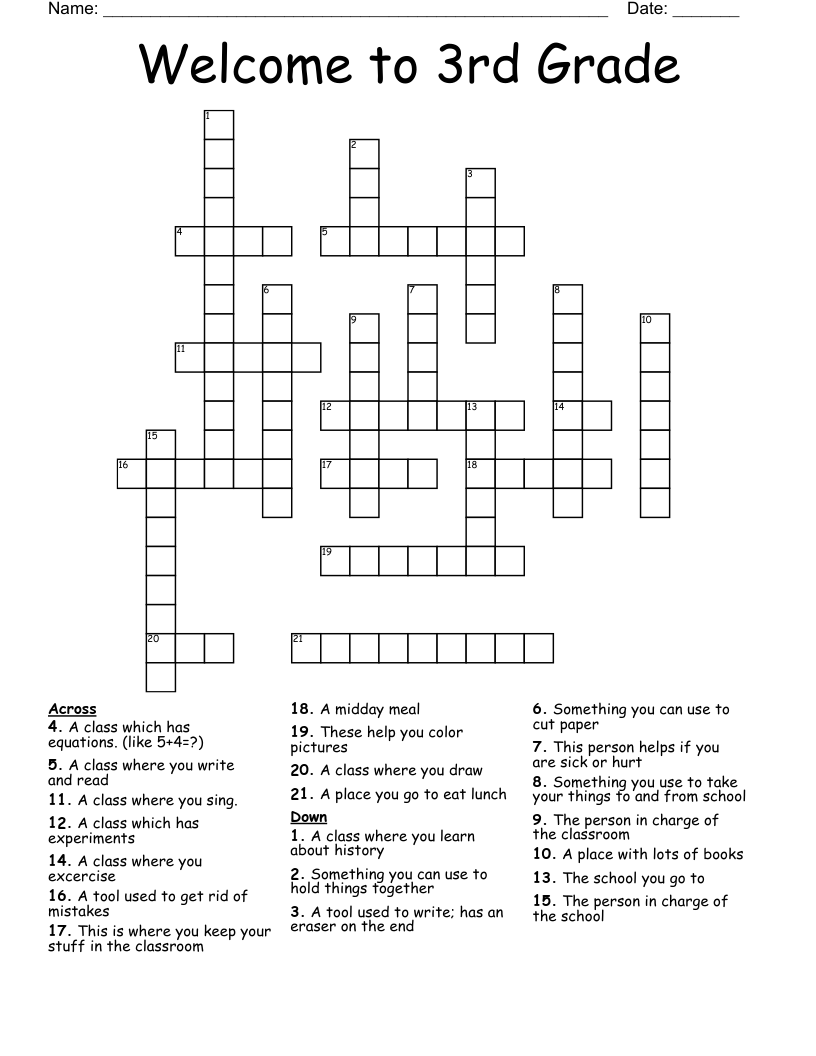 Welcome To 3rd Grade Crossword WordMint Welcome To 3rd Grade Crossword WordMint