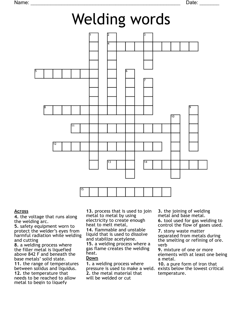 Welding Words Crossword WordMint