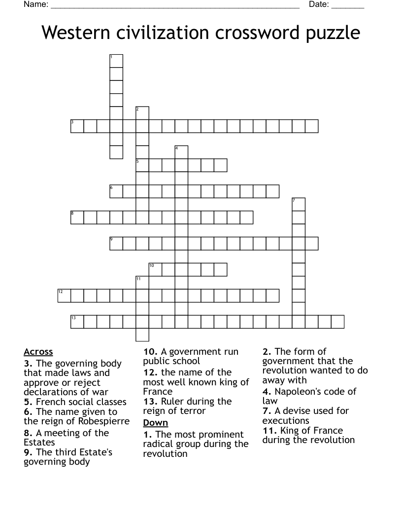 Western Civilization Crossword Puzzle WordMint
