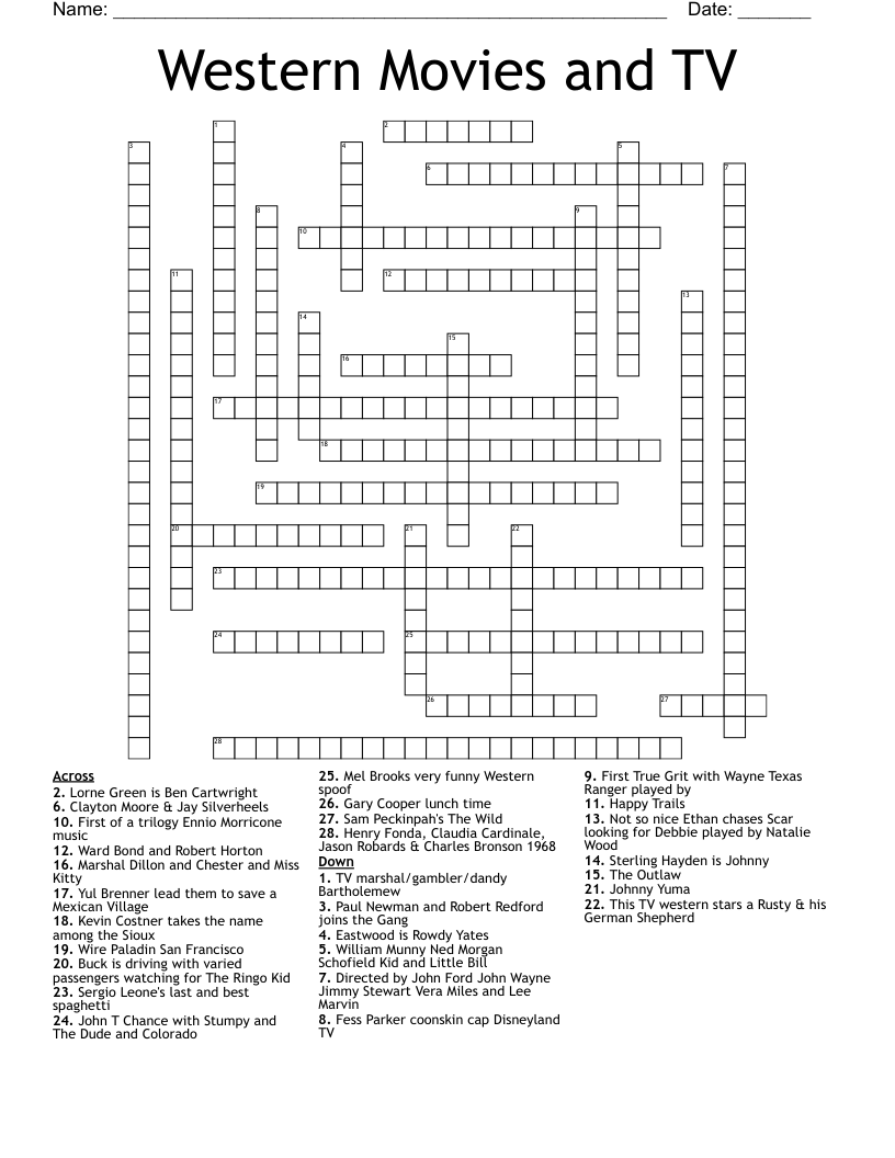 Western Movies And TV Crossword WordMint