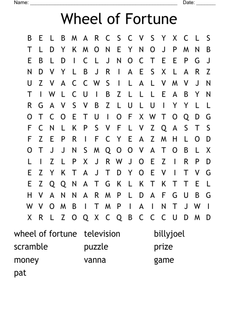 Wheel Of Fortune Word Search WordMint