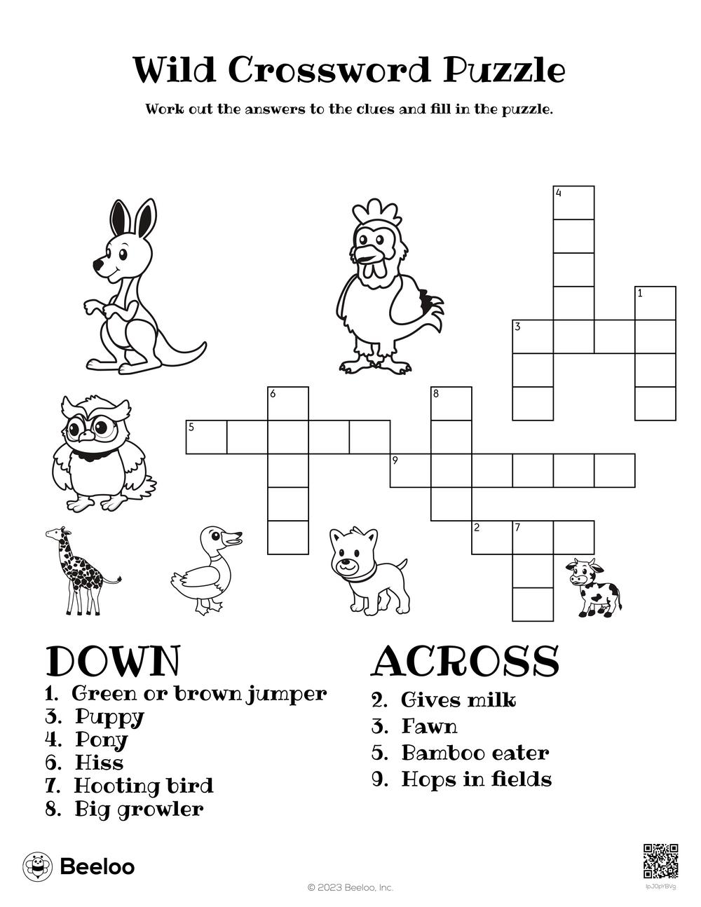 Wild Crossword Puzzle Beeloo Printable Crafts And Activities For 
