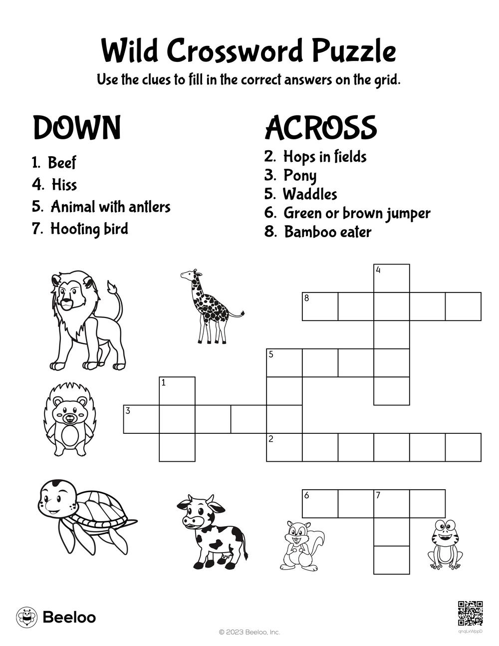 Wild Crossword Puzzle Beeloo Printable Crafts And Activities For 