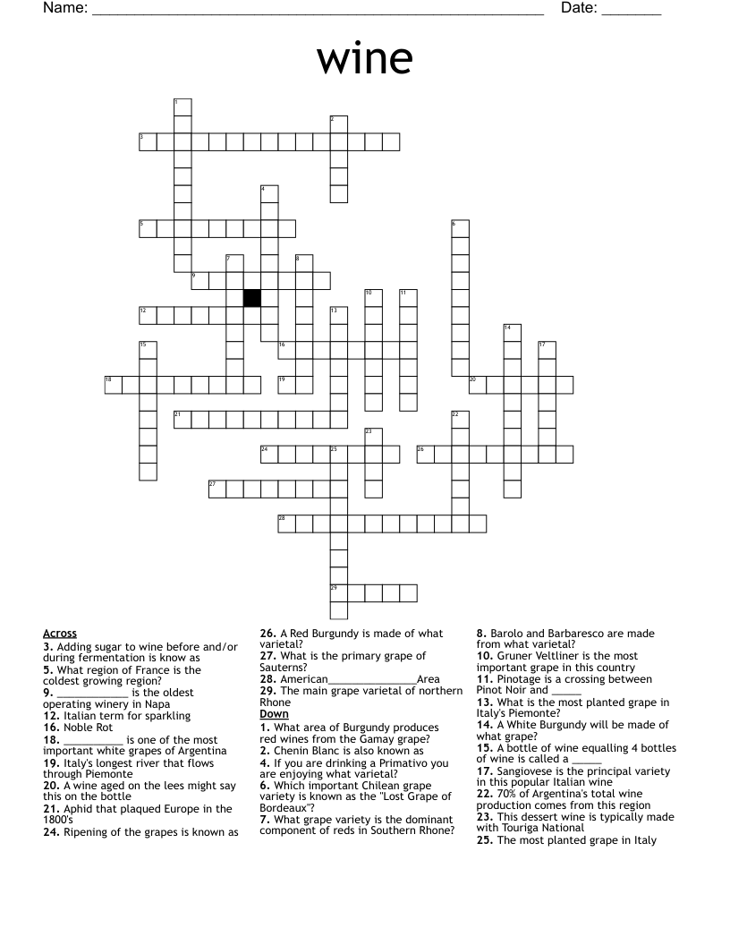Wine Crossword WordMint