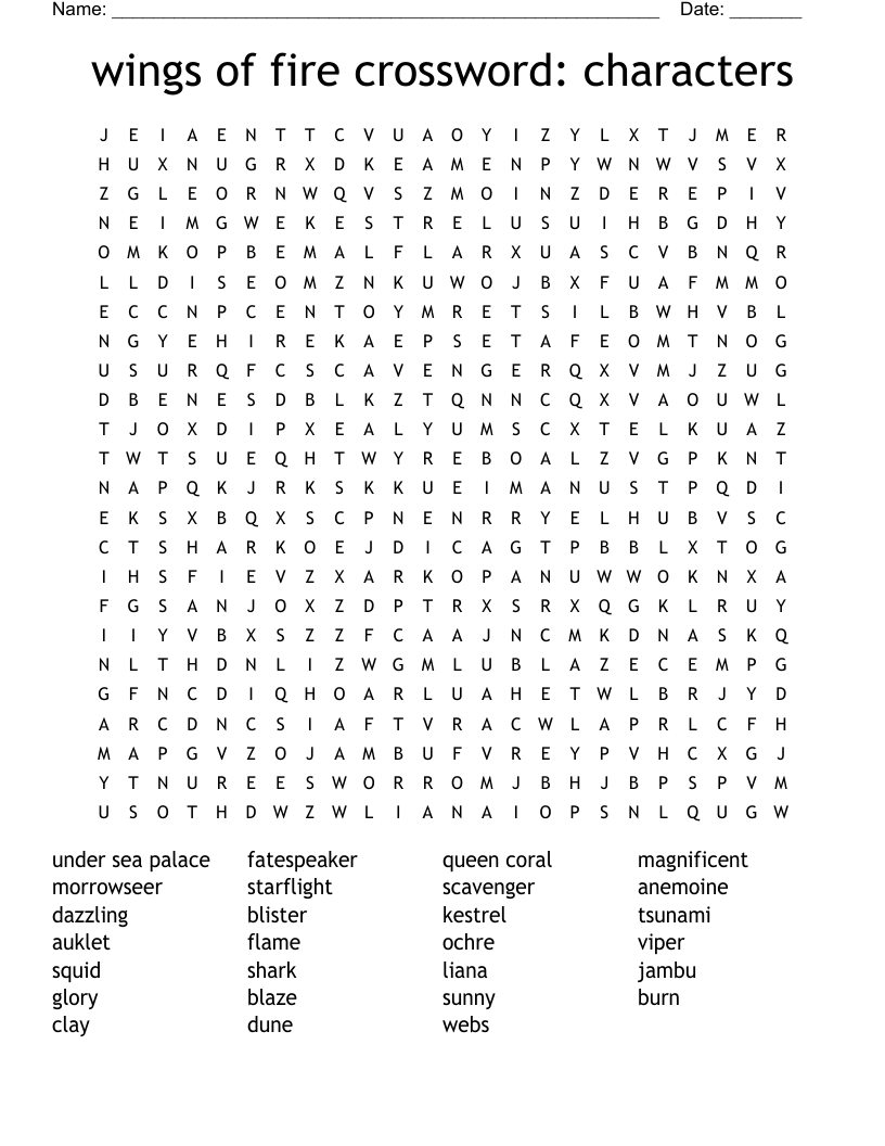 Wings Of Fire Crossword Characters Word Search WordMint