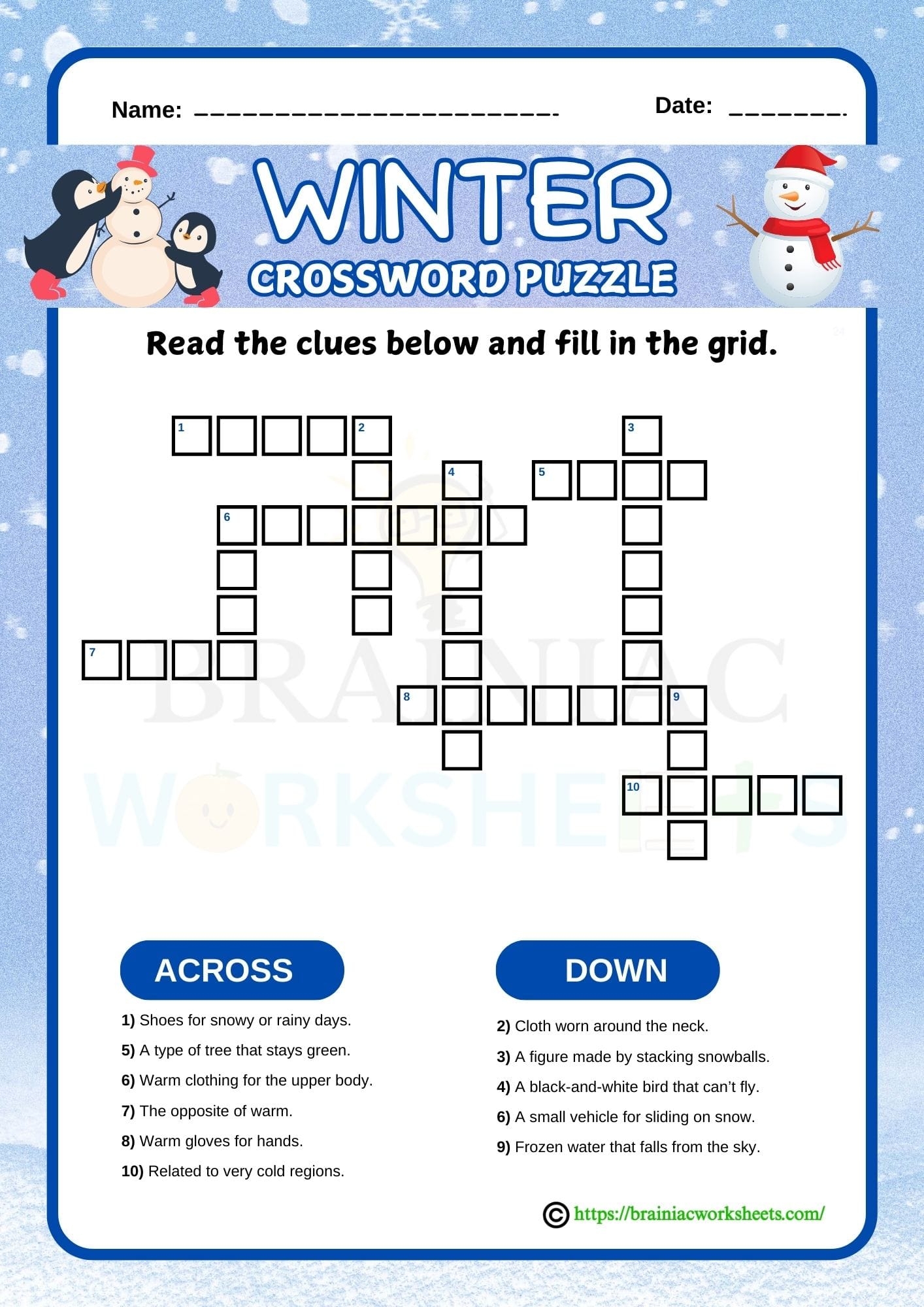 Free Printable Winter Crossword Puzzle