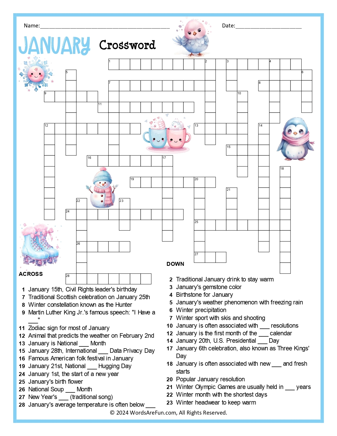 Winter Crossword Puzzle Printable Middle School Winter Crossword Puzzle Printable Middle School
