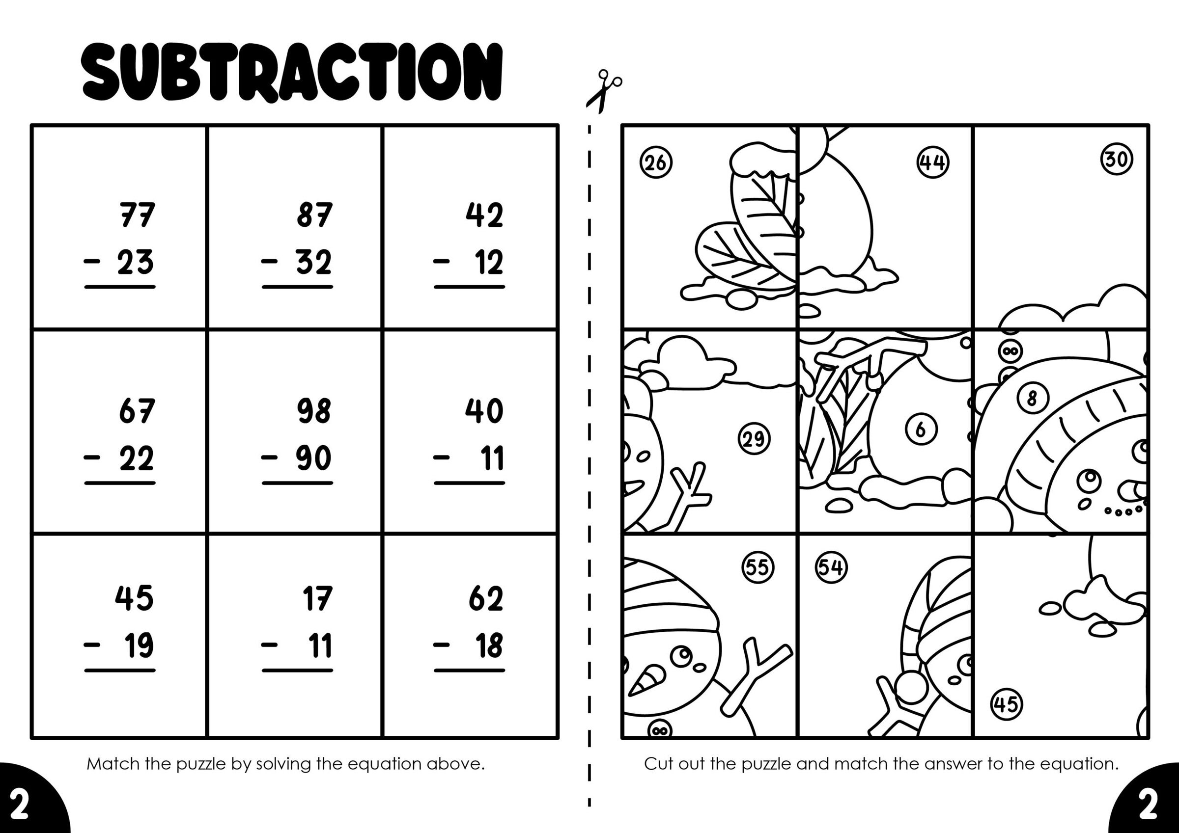 Winter Math Puzzle Worksheets With 2 Digit Subtraction With And 