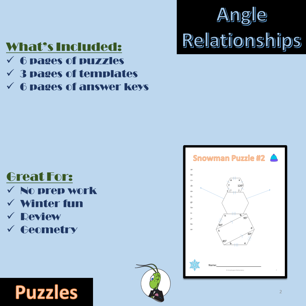 Winter Missing Angles Puzzle Geometry Angle Relationships Classful