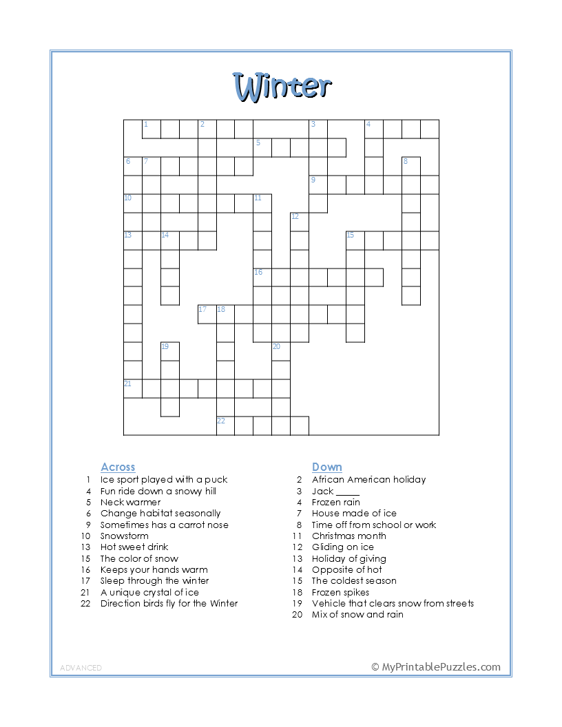 Winter My Printable Puzzles