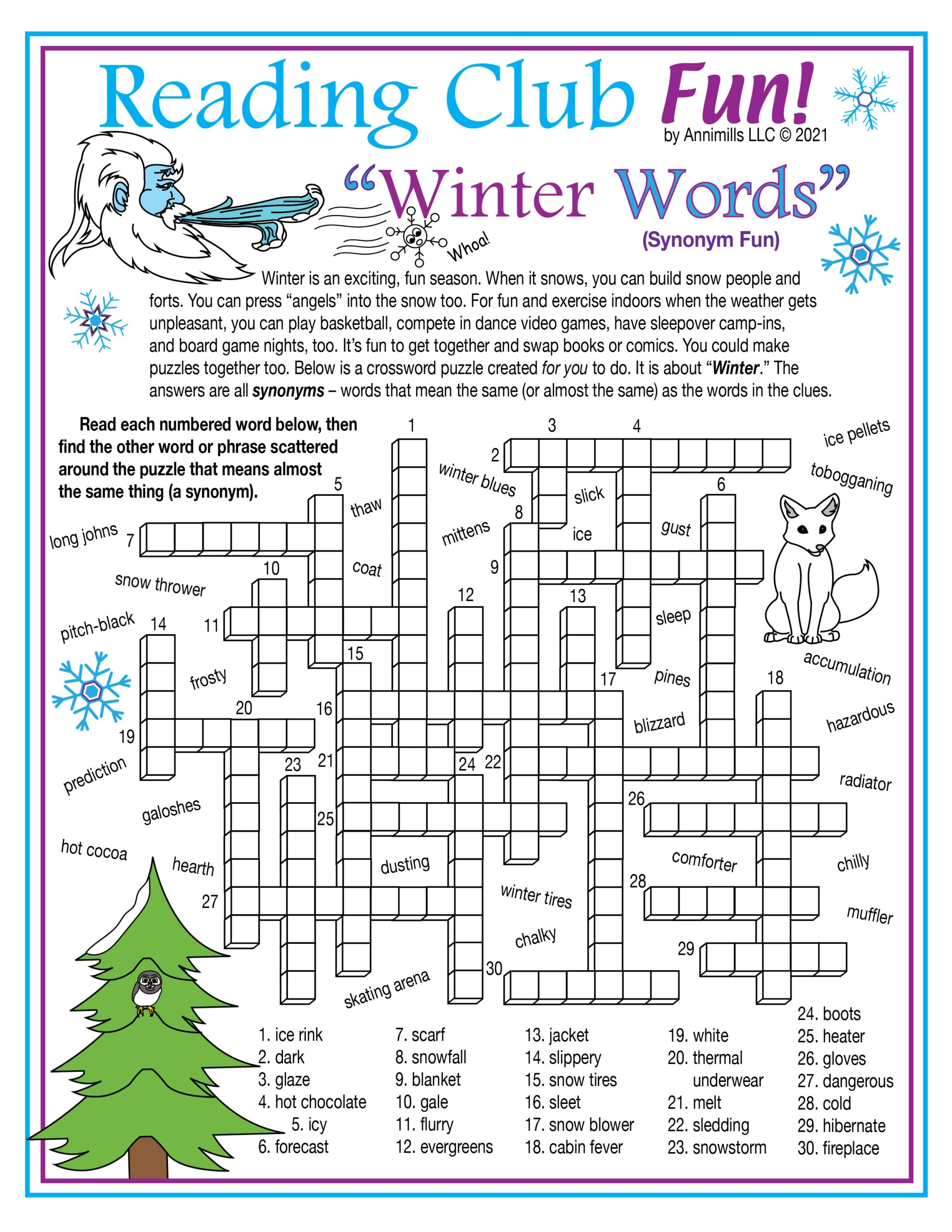 Winter Vocabulary Synonyms Printable Crossword Puzzle U0026 Word Winter Vocabulary Synonyms Printable Crossword Puzzle U0026 Word