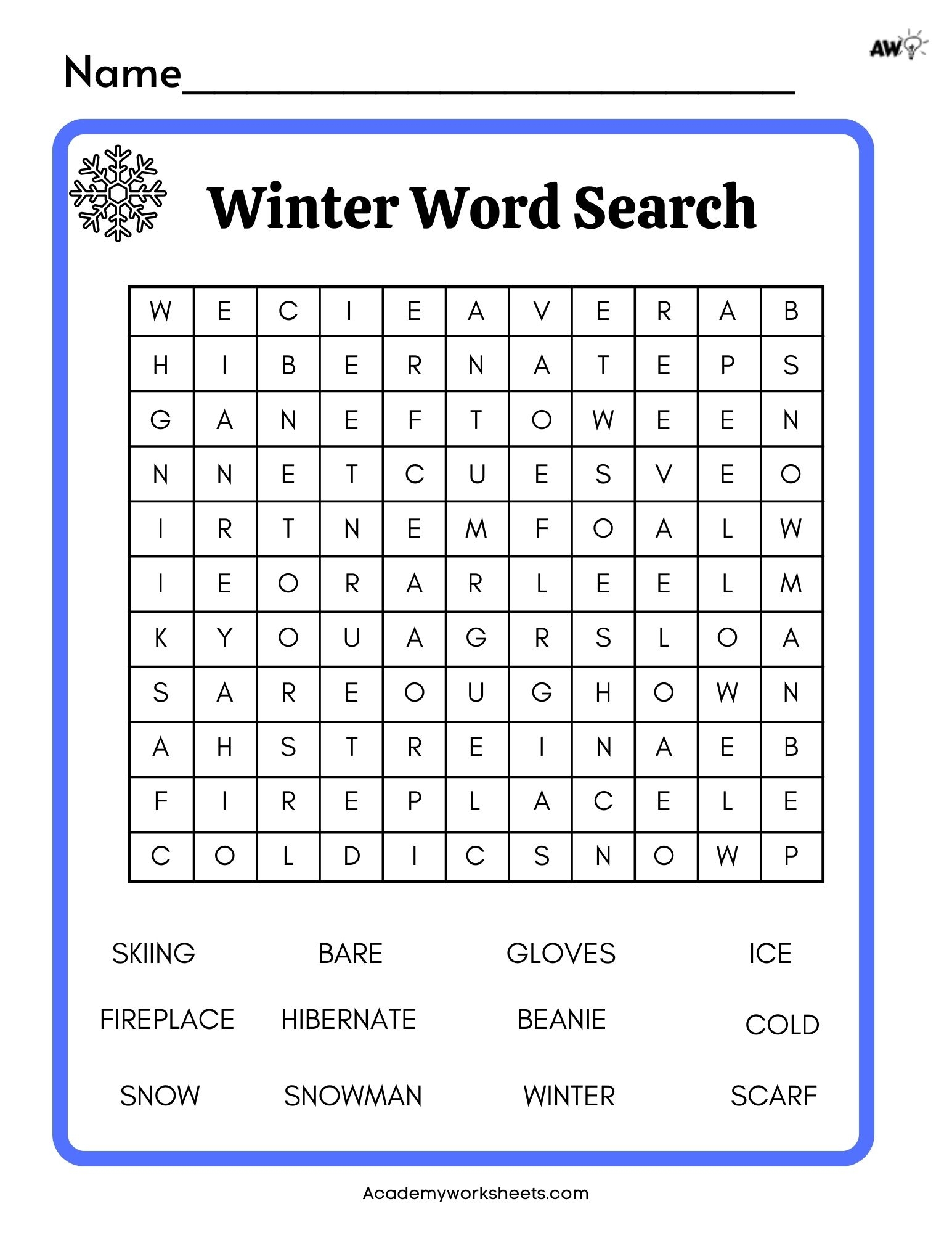 Word Search Puzzle Worksheet