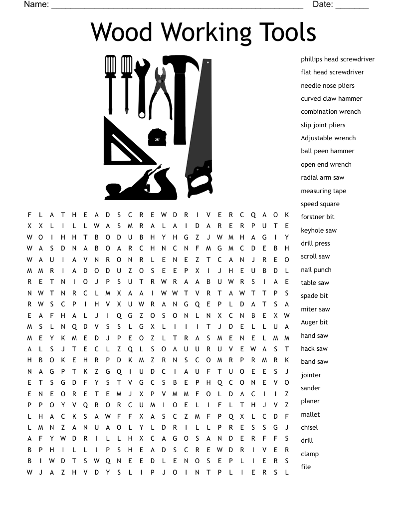 WOODSHOP TOOLS Crossword WordMint