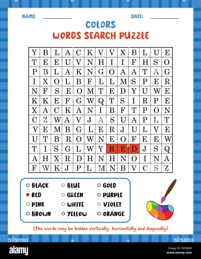 Word Search Game Colors Word Search Puzzle Worksheet For Learning English Stock Vector Image U0026 Art Alamy