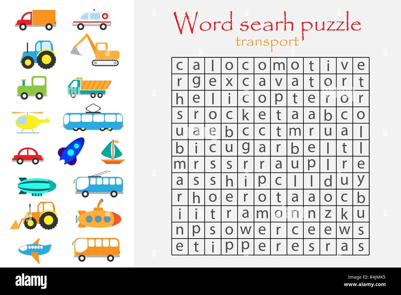 Word Search Puzzle For Children Transport Theme Fun Education Game For Kids Preschool Worksheet Activity Vector Stock Vector Image U0026 Art Alamy