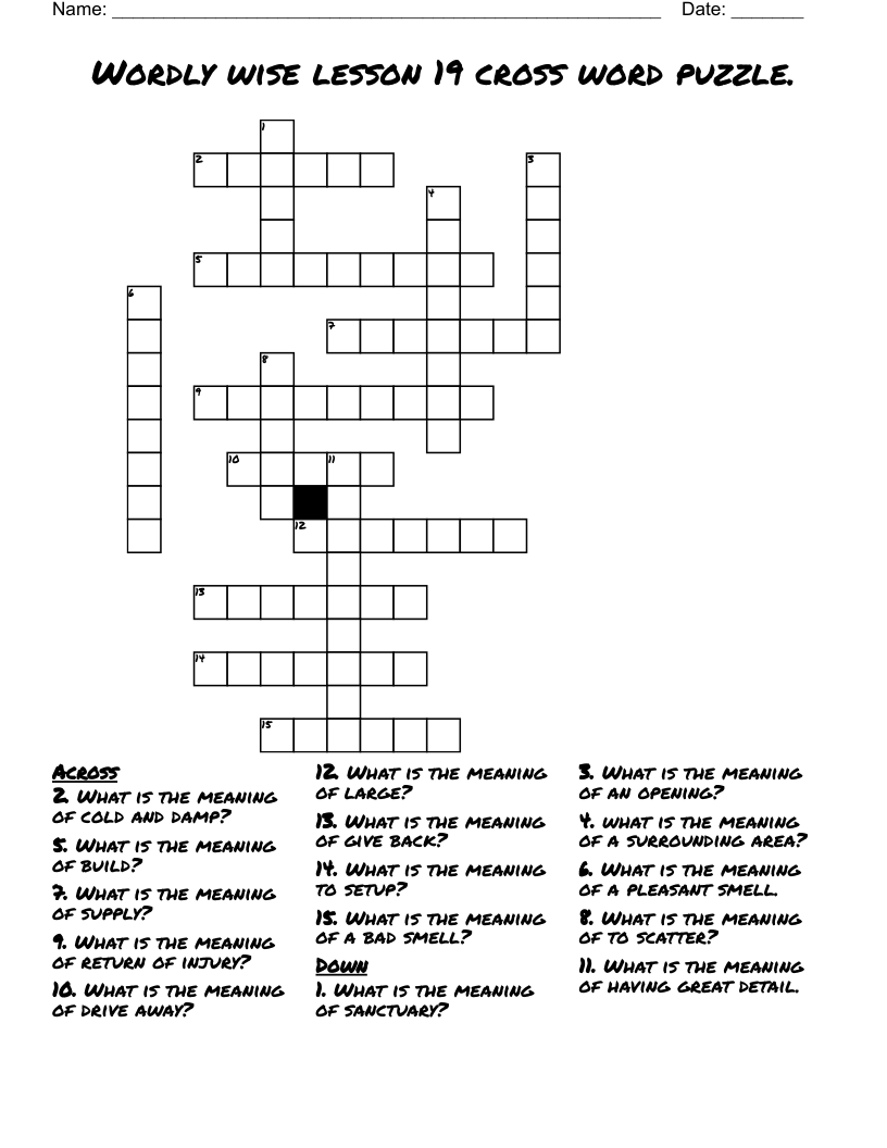 Wordly Wise Lesson 19 Cross Word Puzzle WordMint