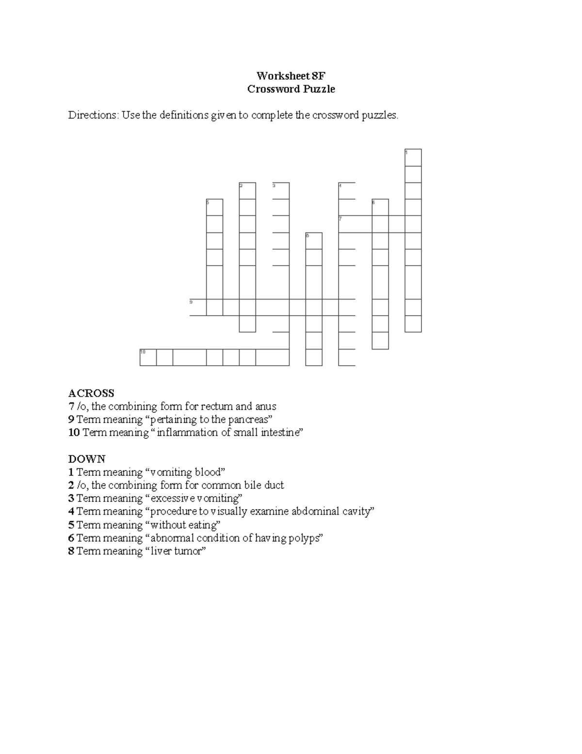 Worksheet 8F Crossword Puzzle Studying Material Worksheet 8F Crossword Puzzle Directions Use Studocu