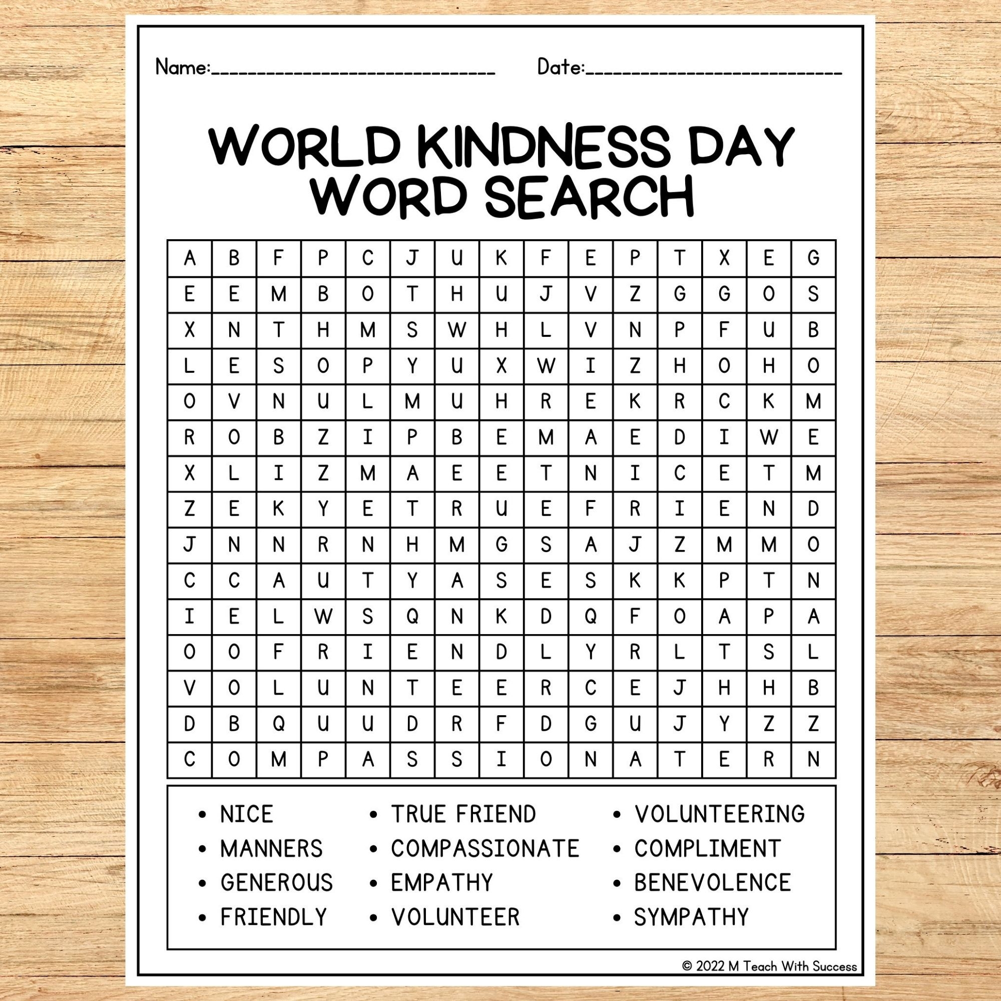 World Kindness Day Word Search Game Puzzle Kindness Day Worksheets Activities Made By Teachers