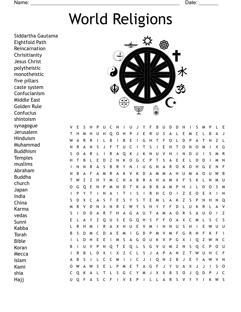 World Religions Crossword WordMint