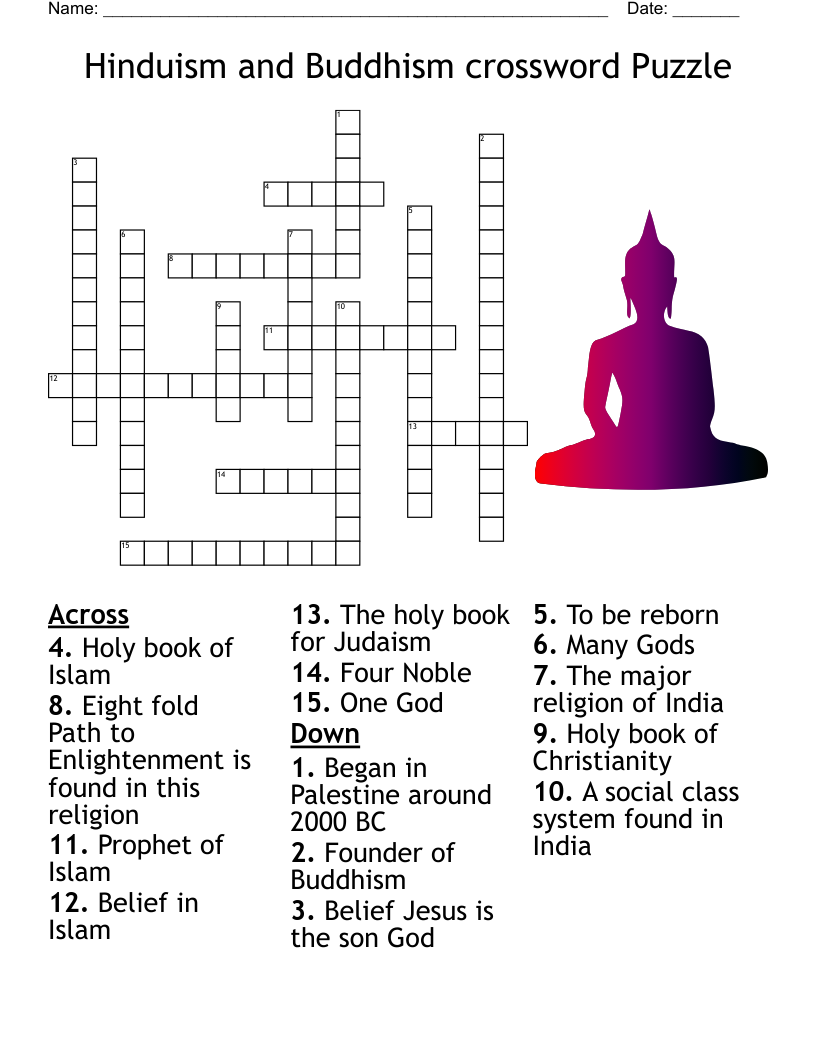 World Religion Crossword Puzzle Worksheet Answers
