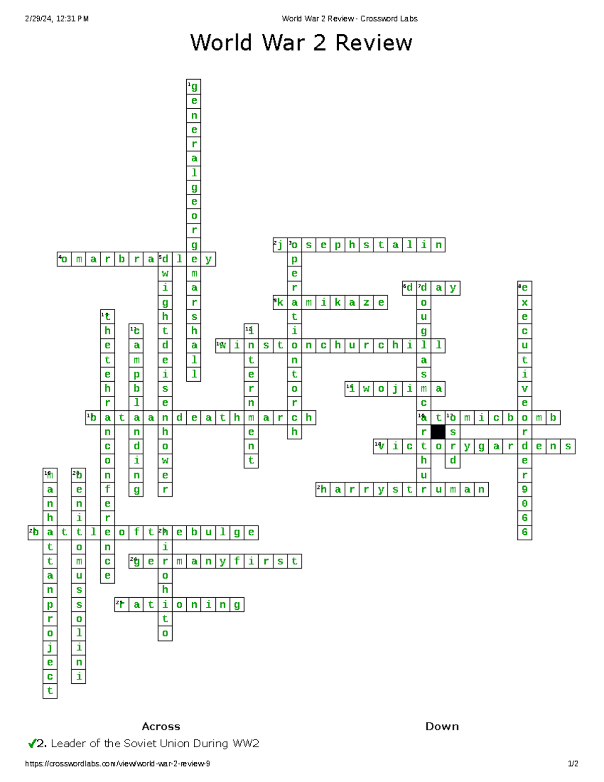 World War 2 Review Crossword Labs Leader Of The Soviet Union World War 2 Review Crossword Labs Leader Of The Soviet Union
