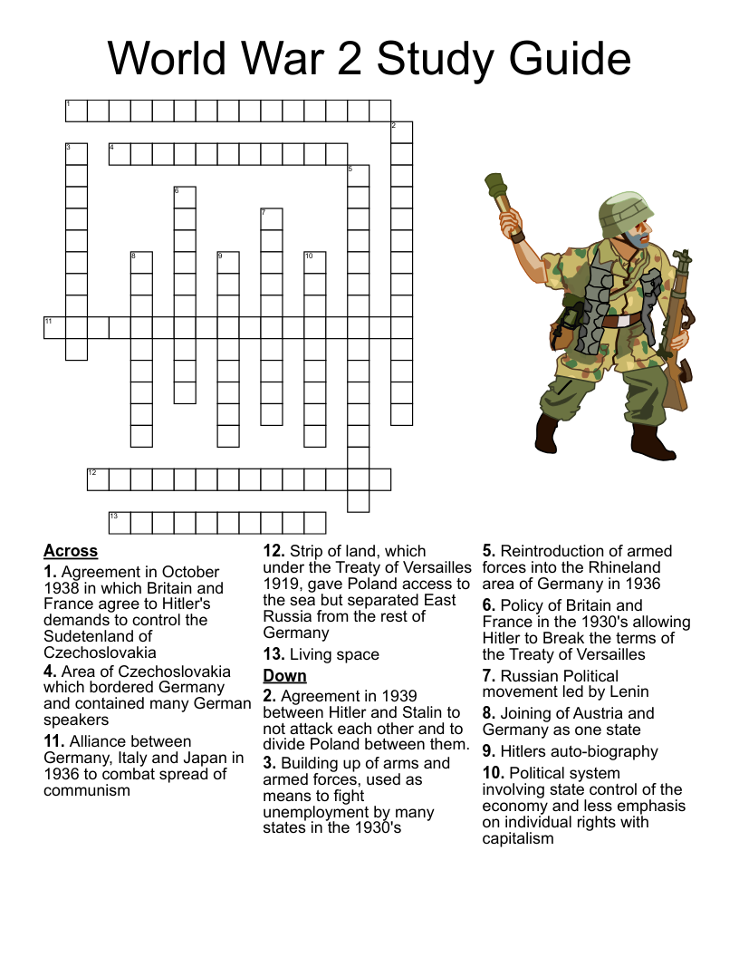 World War 2 Study Guide Crossword WordMint World War 2 Study Guide Crossword WordMint