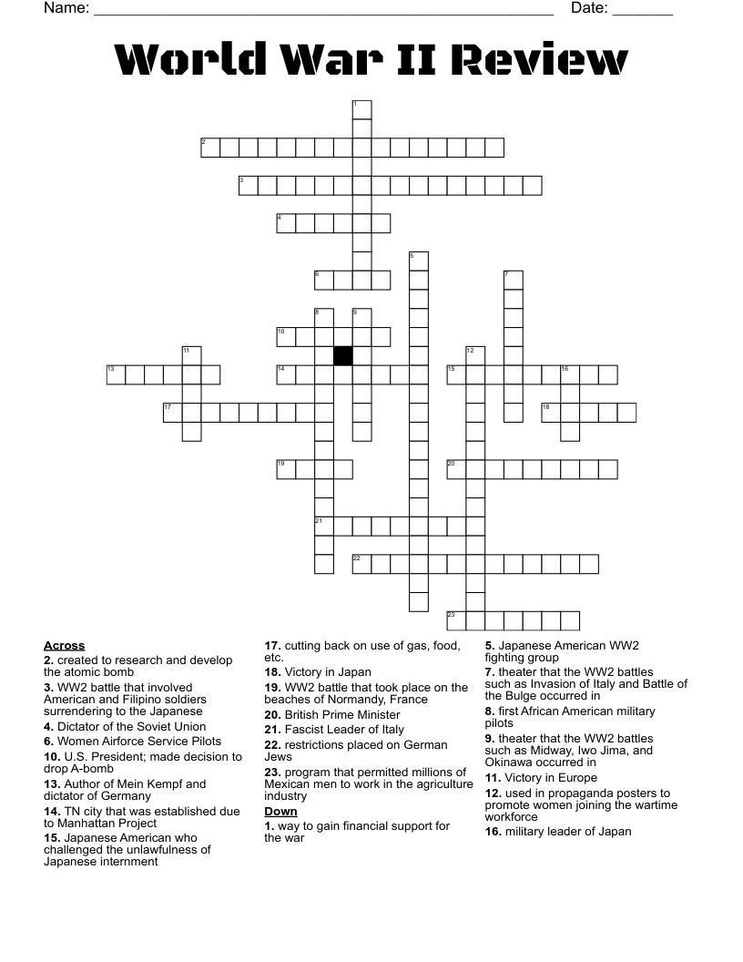 World War II Review Crossword WordMint World War II Review Crossword WordMint