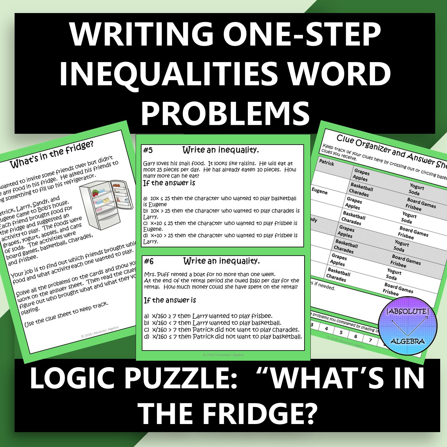 Writing One Step Inequalities Logic Puzzle Writing One Step Inequalities Logic Puzzle