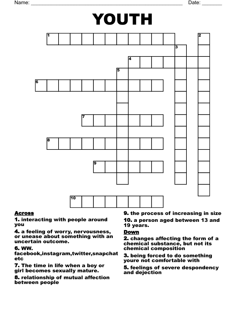YOUTH Crossword WordMint