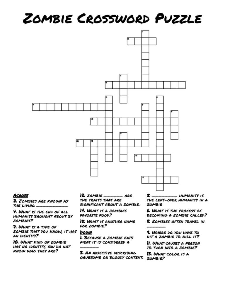 Zombie Crossword Puzzle WordMint